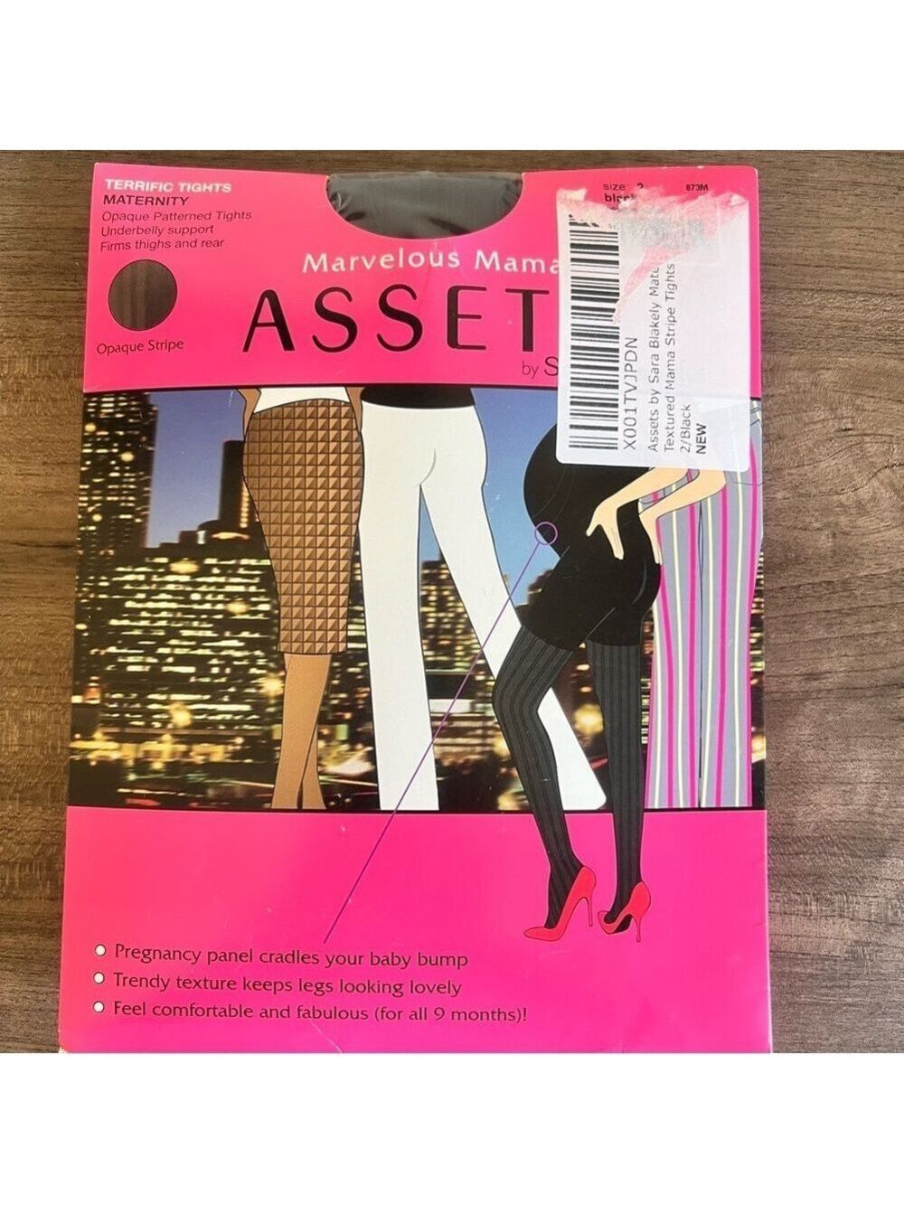 Marvelous Mama Assets by SPANX Terrific Opaque Stripe Black Tights Size 2